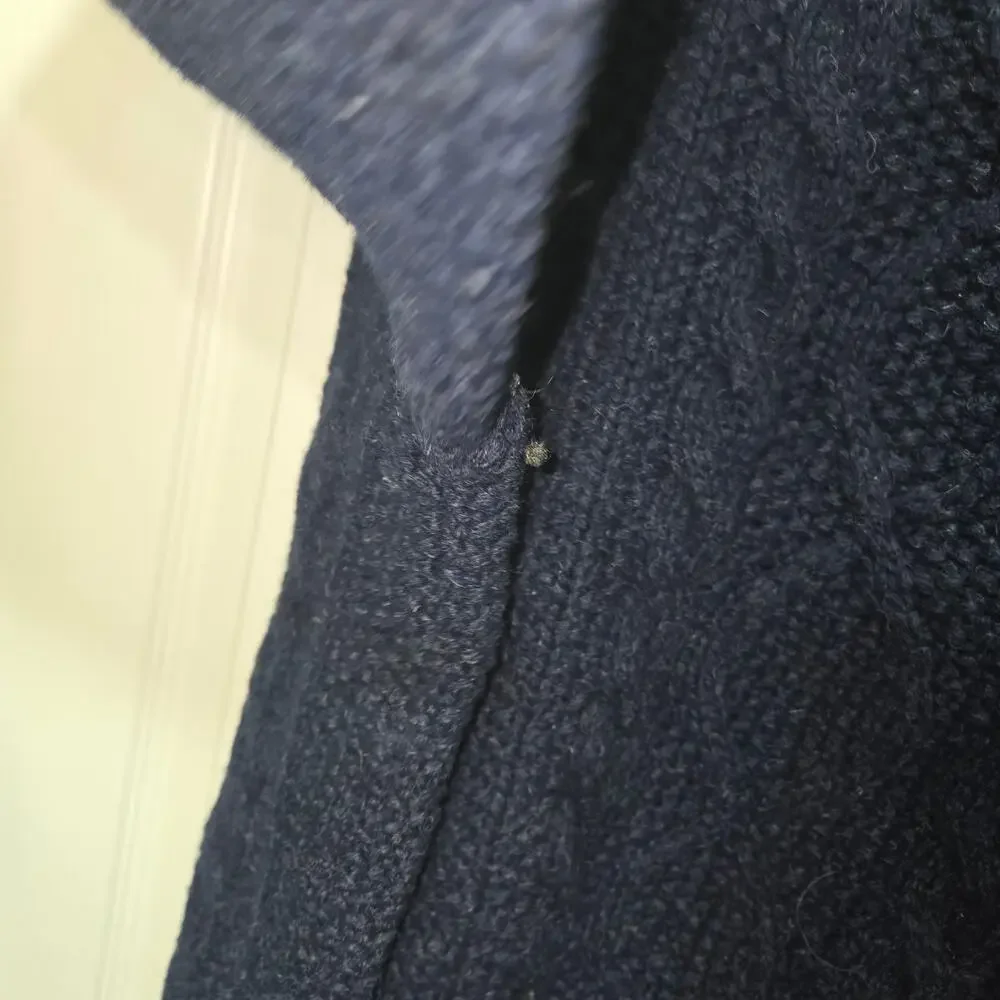 J.Crew Handknit 100% Wool Cable Knit Crewneck Sweater XXL Navy